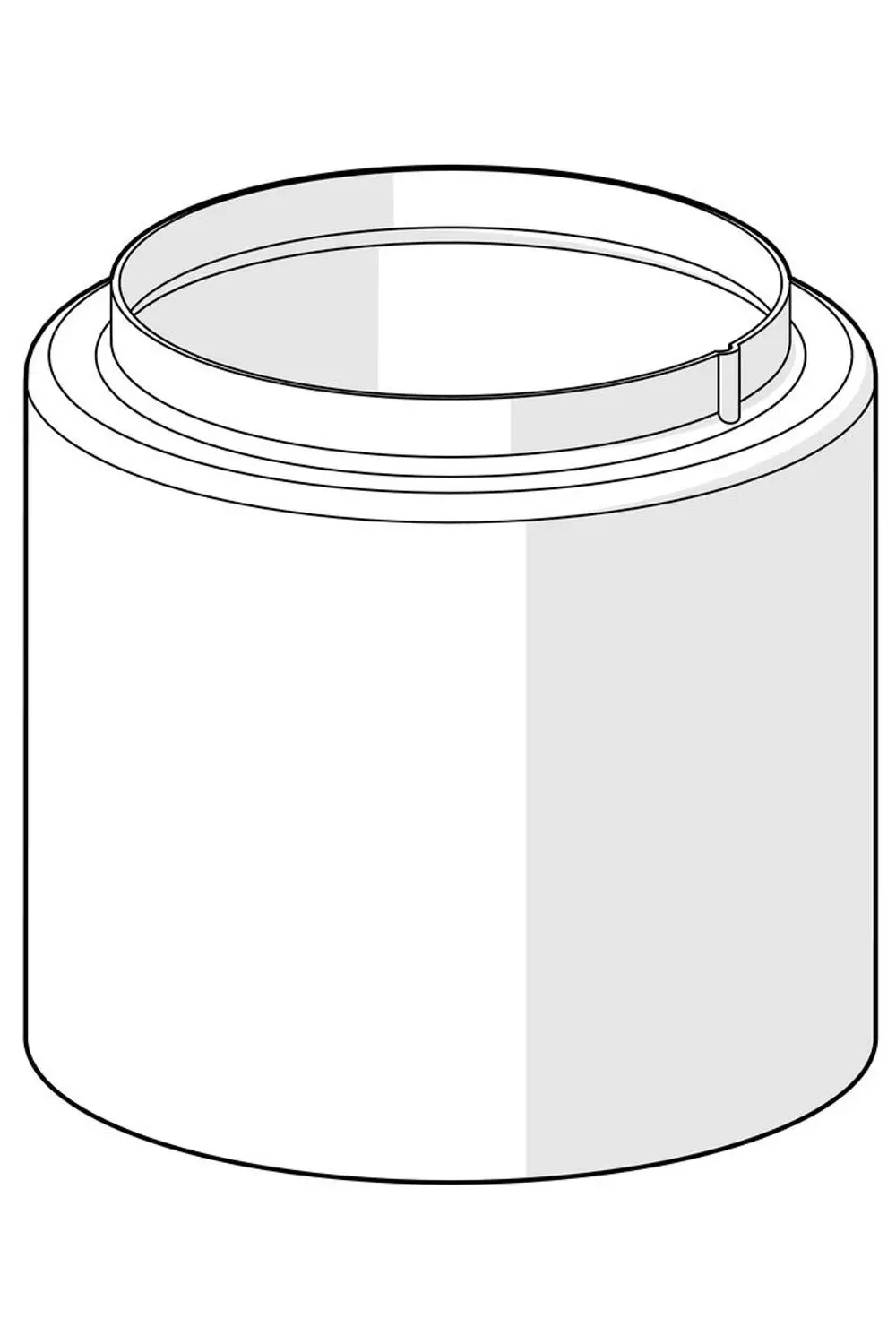 Runde Abdeckhülse aus Chrom, gefertigt von HANSA, mit einem Montageband am oberen Rand für die Befestigung. Der Boden ist leicht gewölbt.